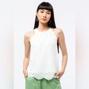 Adiva White Boxy Embellished Tank Top